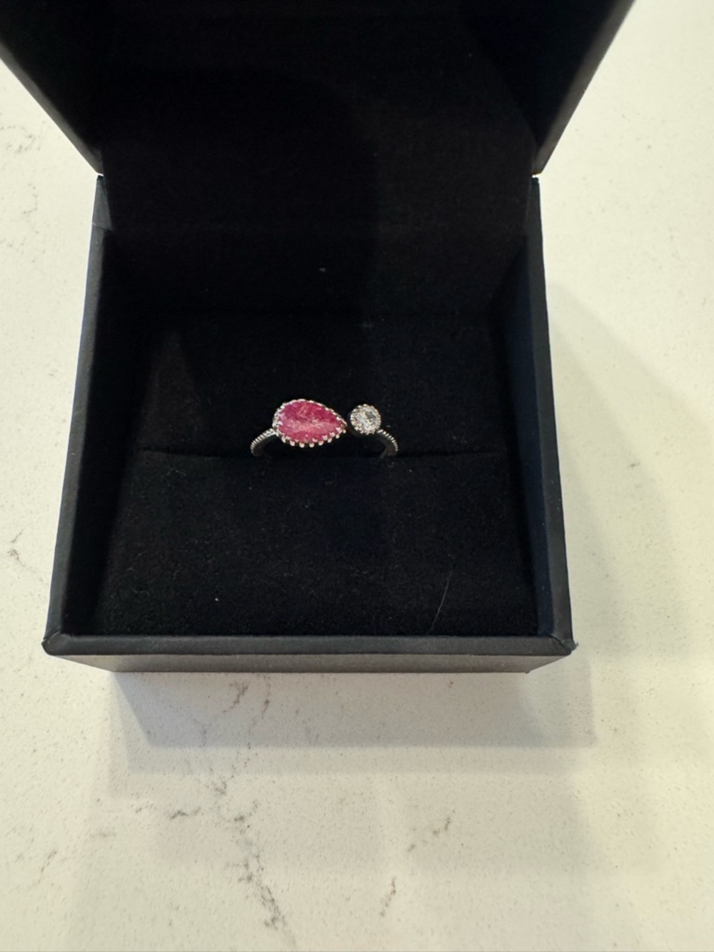 Pink Teardrop and Clear Accent Open Ring - Women Jewelry